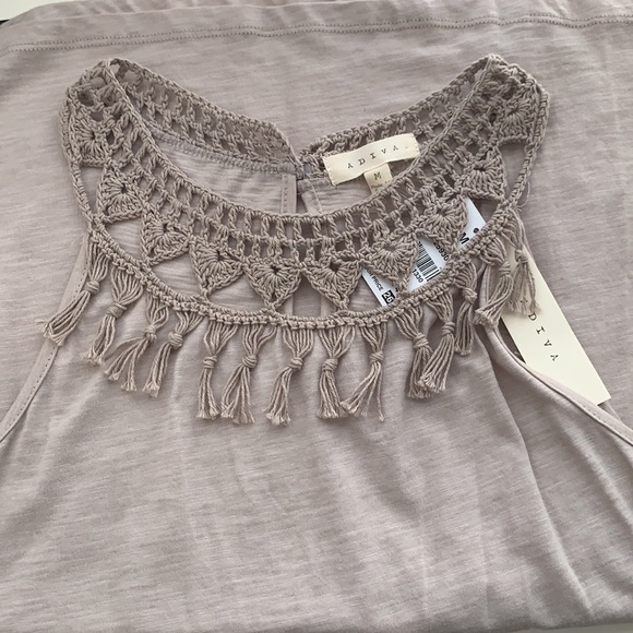 Dressy Cotton Tee with Fringe/Tassel - Sandstone M - Picture 4 of 9